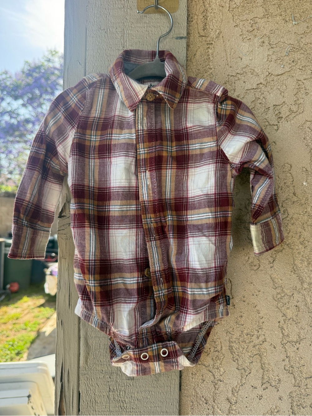 OshKosh B'gosh Burgundy and Cream Plaid Button-Front Bodysuit